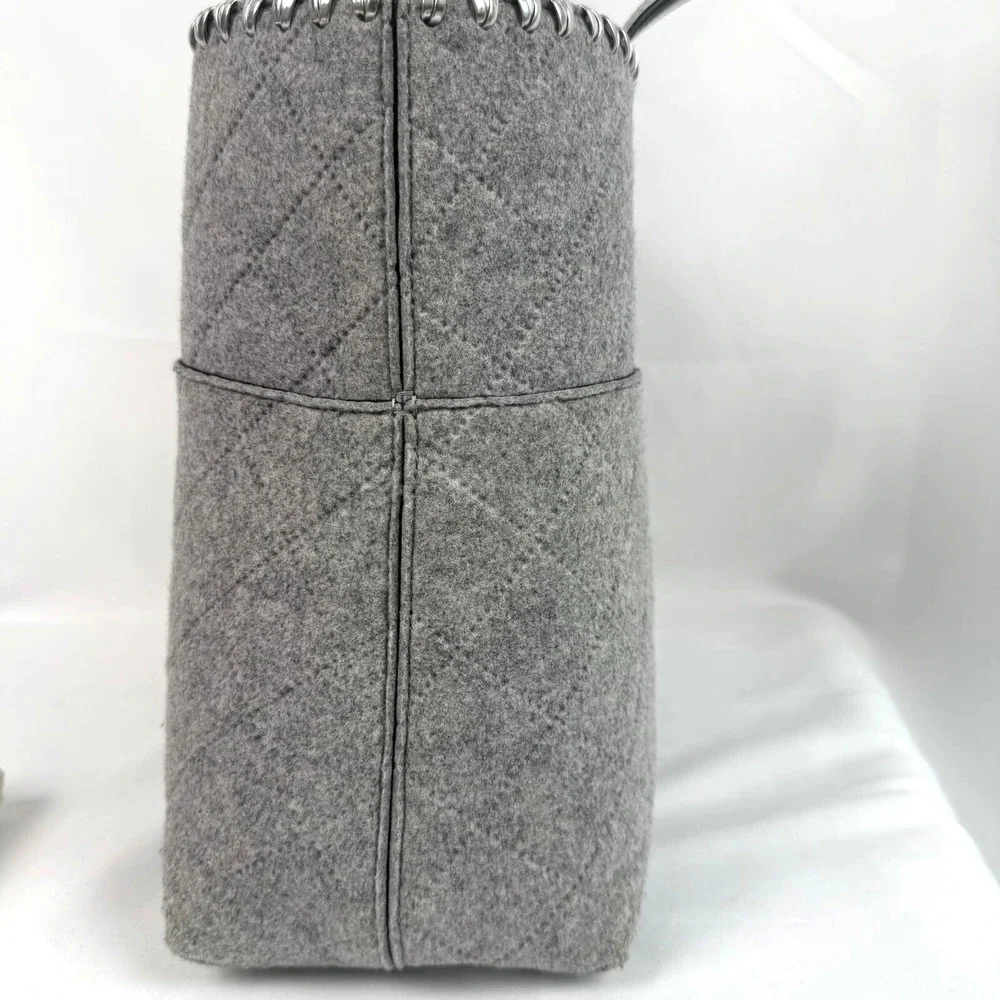 Tory Burch Block-T Felt Fabric Tote Grey/Silver Style 31107 w Silver MakeUp bag